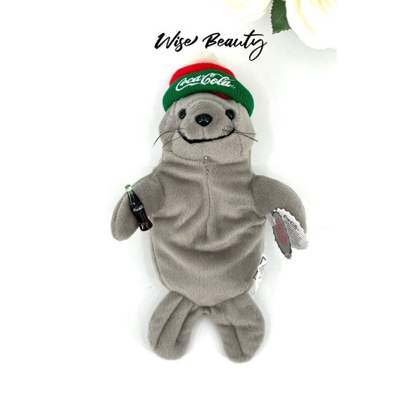 Coca-Cola Seal In Ski Cap Bean Bag Plush Collectible 1998 Gray Original Tag - Picture 4 of 7